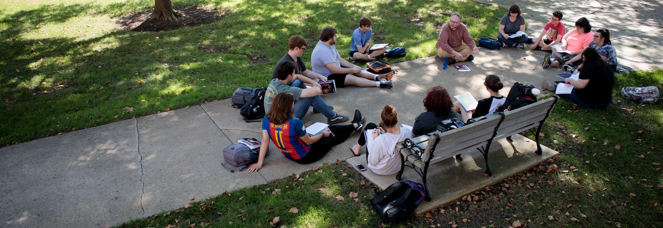 students studying outside
