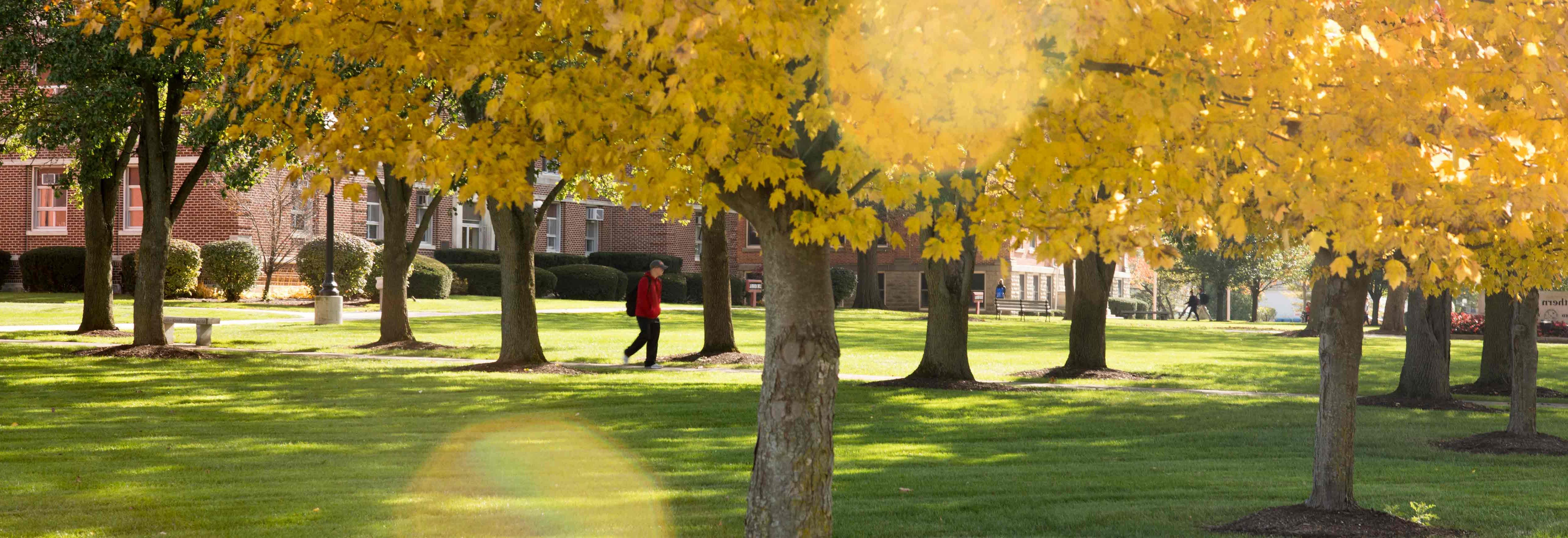 Student walks across the campus of Ohio Northern University.